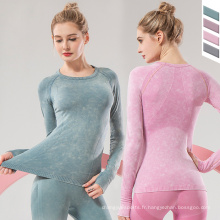 Éco-vêtements actifs de course d&#39;hiver Ensemble ROPA Deportiva China Chine en gros Tie Contrôle Compression à manches longues